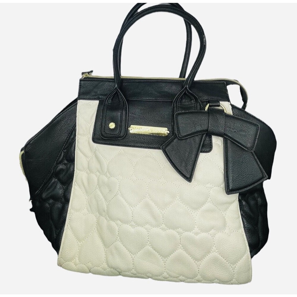 betsey johnson handbags large tote black bow white